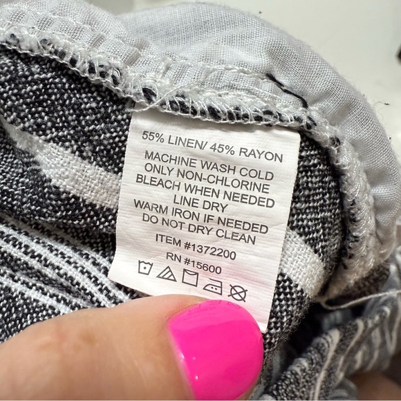 Briggs Wide Leg Pull On High Rise Stripe Gray White Linen Blend Pants - Picture 4 of 4